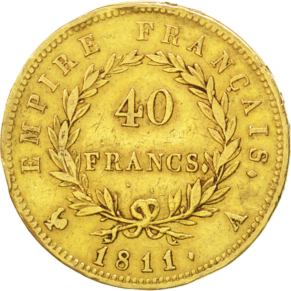 FRANCE, Napoléon I, 40 Francs, 1811, Paris, KM #696.1, VF(30-35), Gold, Gadoury 