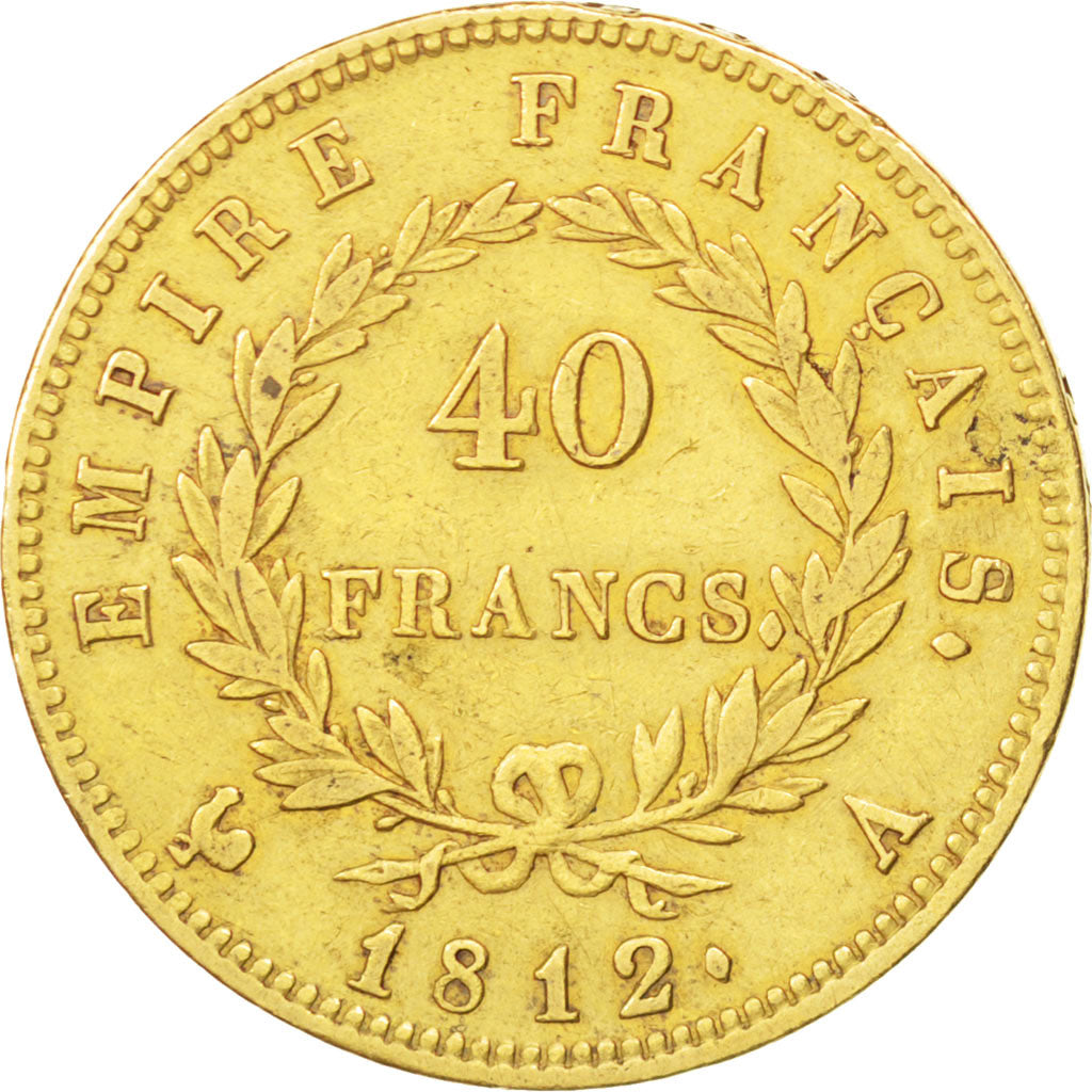FRANCE, Napoléon I, 40 Francs, 1812, Paris, KM #696.1, VF(30-35), Gold, Gadoury 