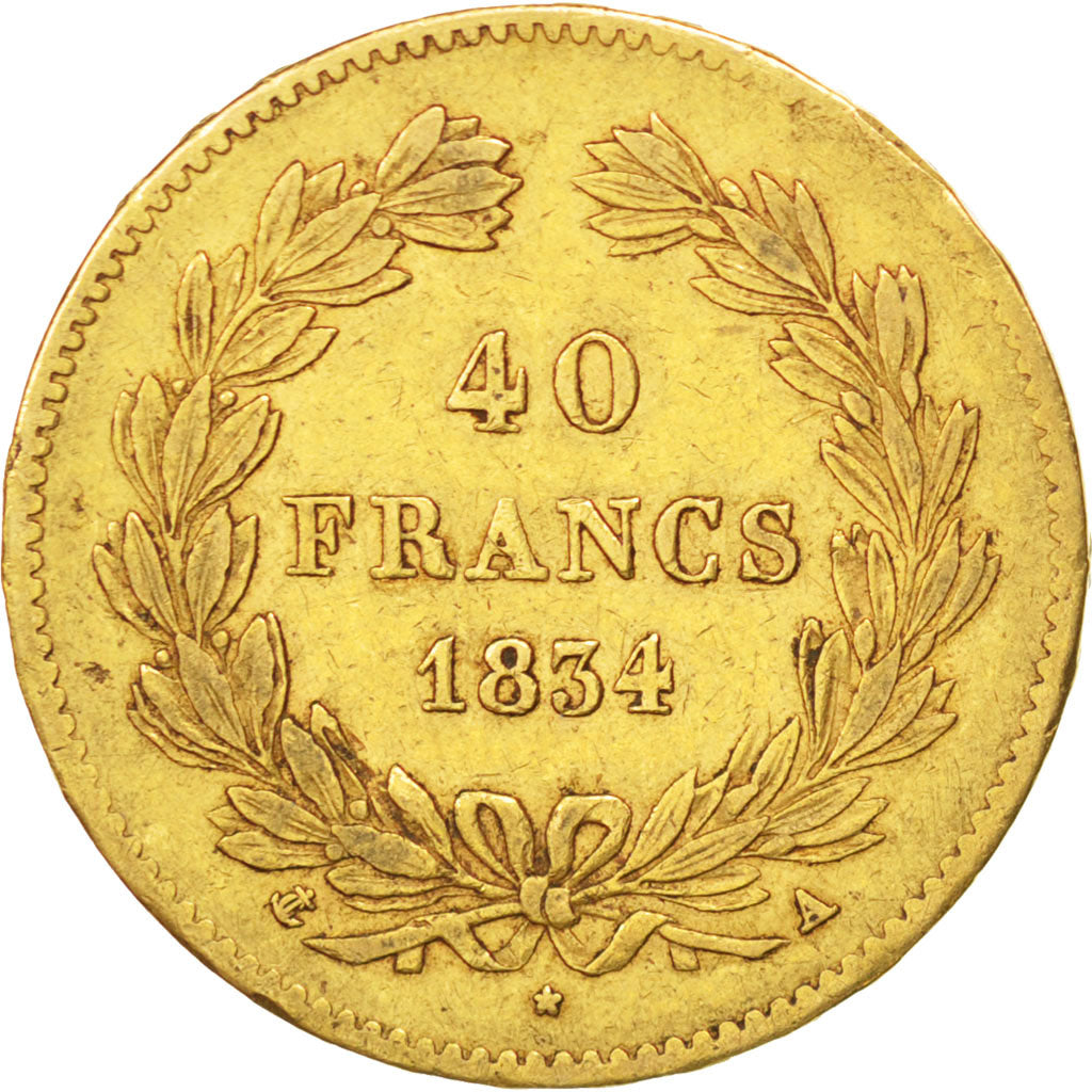 FRANCE, Louis-Philippe, 40 Francs, 1834, Paris, KM #747.1, EF(40-45), Gold,...
