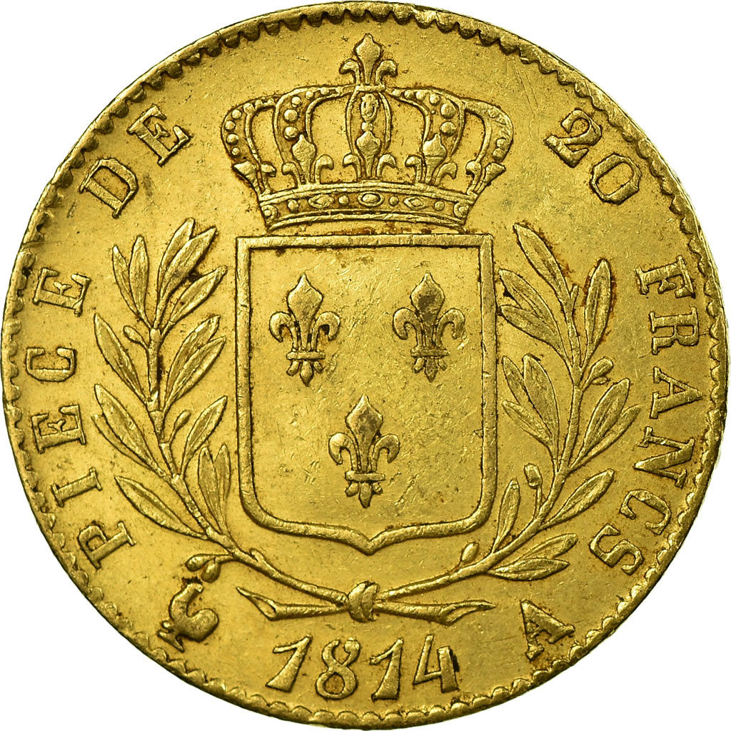 Coin, France, Louis XVIII, Louis XVIII, 20 Francs, 1814, Paris, AU(50-53), Gold
