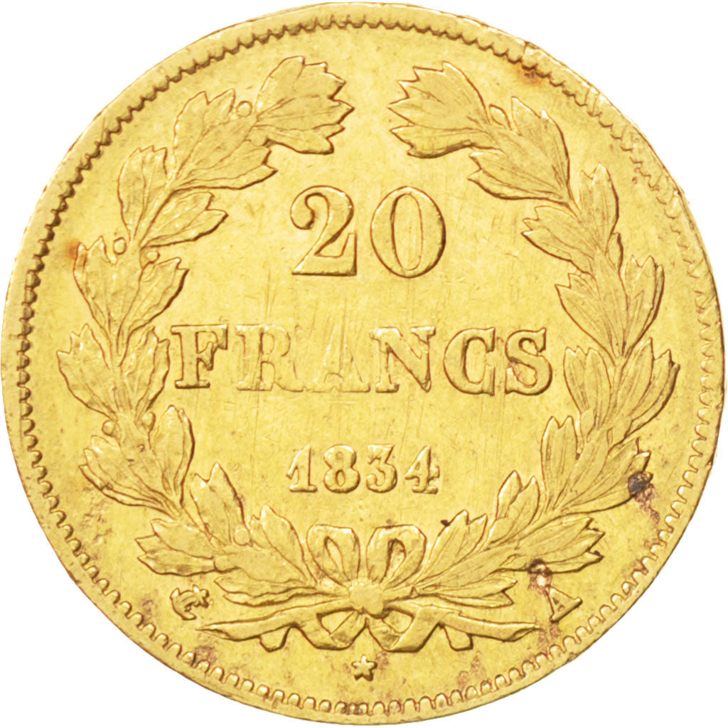 FRANCE, Louis-Philippe, 20 Francs, 1834, Paris, KM #750.1, EF(40-45), Gold,...