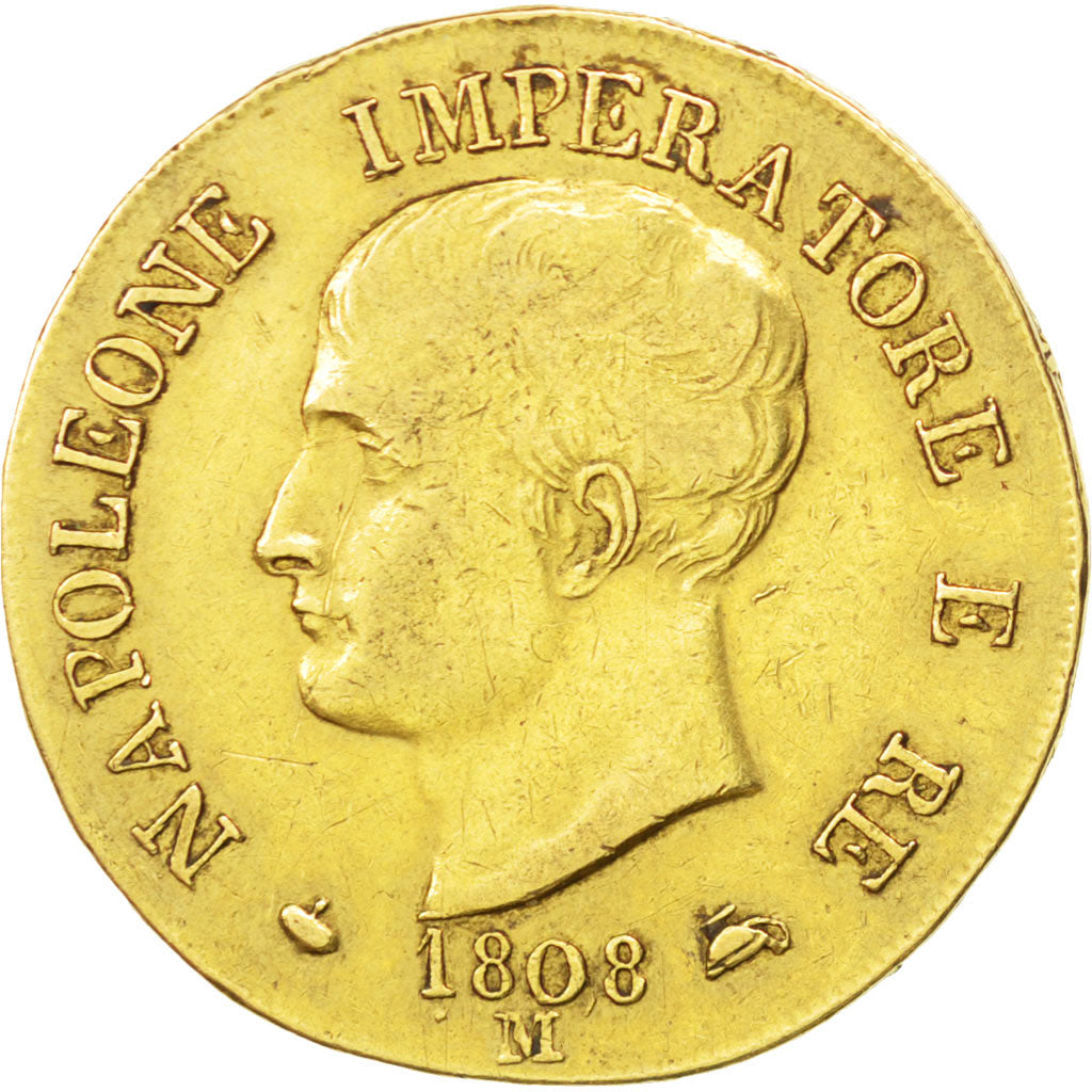 ITALIAN STATES, 40 Lire, 1808, Milan, KM #12, VF(30-35), Gold, 12.87