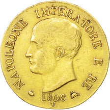 ITALIAN STATES, 40 Lire, 1808, Milan, KM #12, VF(30-35), Gold, 12.87