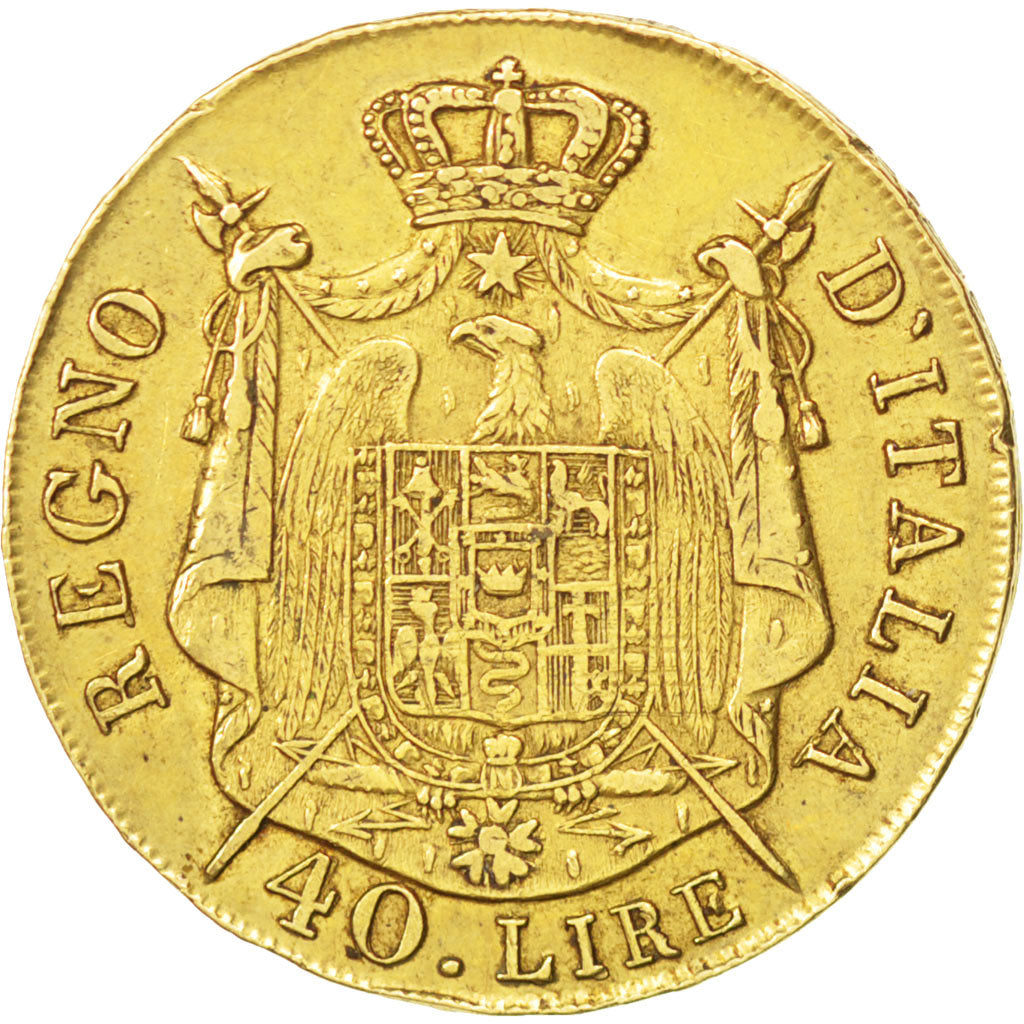 ITALIAN STATES, 40 Lire, 1808, Milan, KM #12, VF(30-35), Gold, 12.87