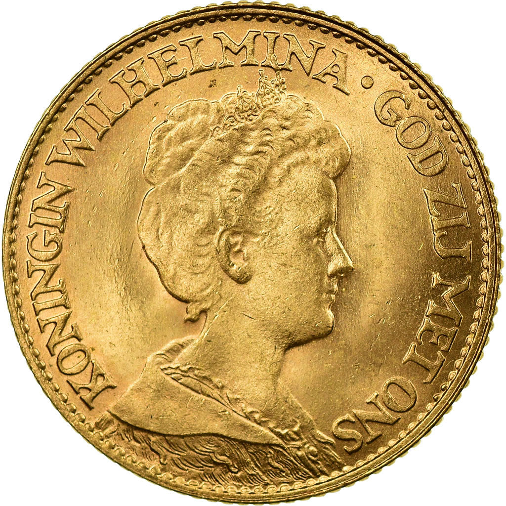 Coin, Netherlands, Wilhelmina I, 10 Gulden, 1917, AU(55-58), Gold, KM:149