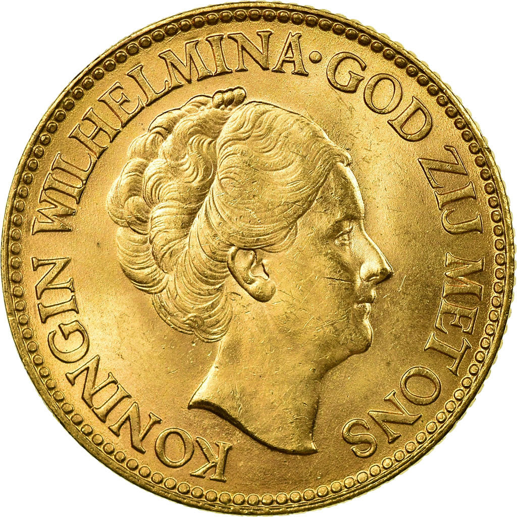 Moneta, Paesi Bassi, Wilhelmina I, 10 Gulden, 1933, SPL-, Oro, KM:162