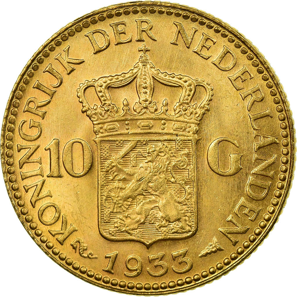 Moneta, Paesi Bassi, Wilhelmina I, 10 Gulden, 1933, SPL-, Oro, KM:162