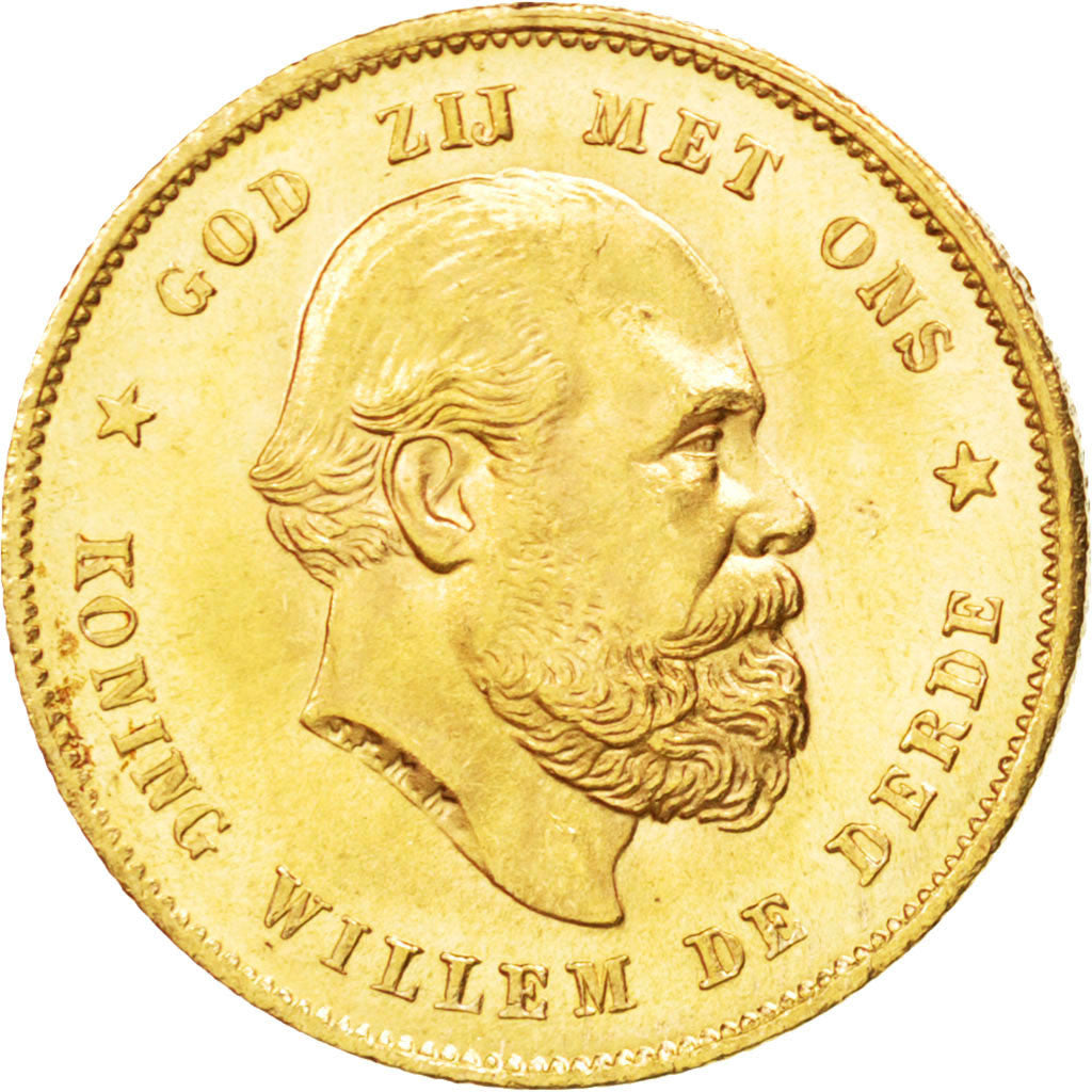 NETHERLANDS, 10 Gulden, 1880, KM #106, MS(63), Gold, 22.5, 6.71