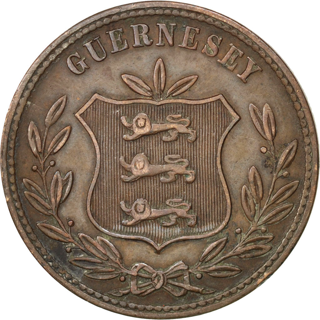 GUERNSEY, 8 Doubles, 1874, Heaton, KM #7, EF(40-45), Bronze, 31.6, 9.39