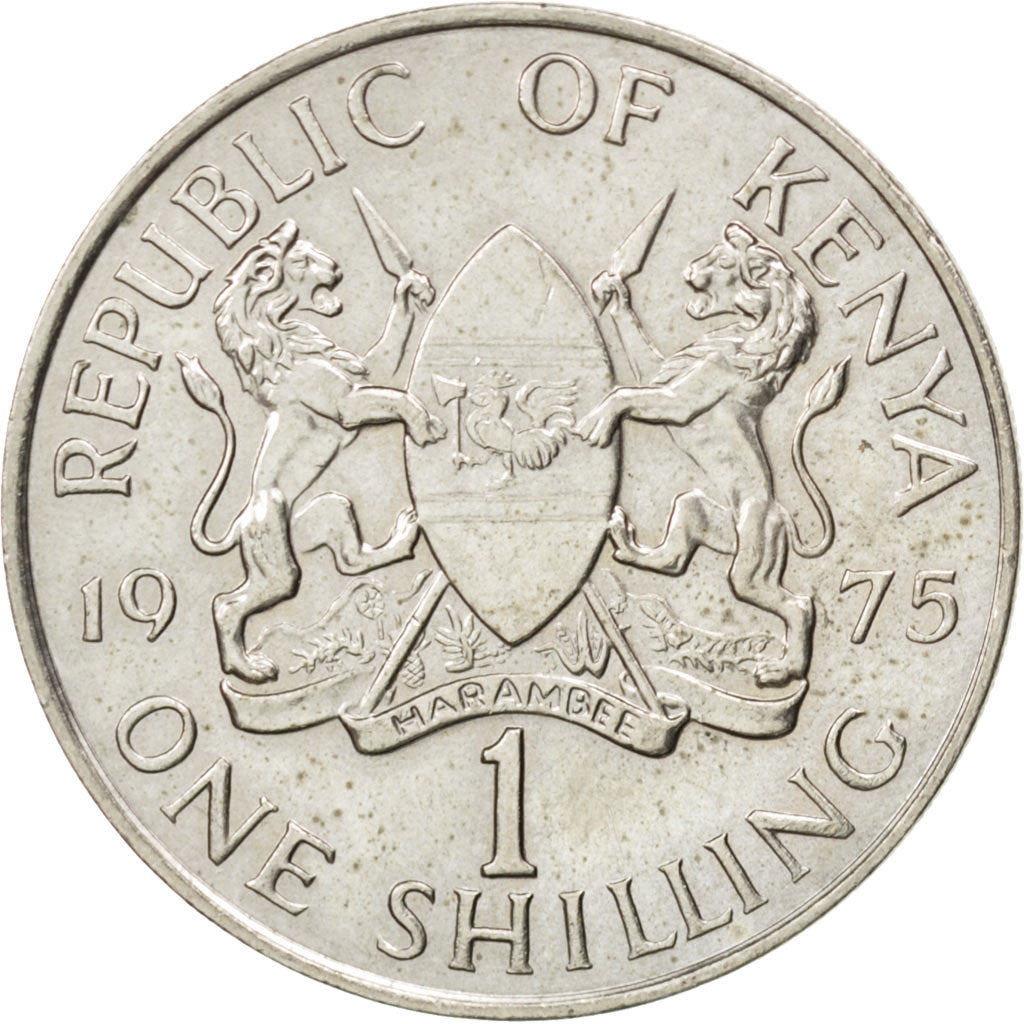 KENYA, Shilling, 1975, KM #14, AU(55-58), Copper-Nickel, 27.8, 7.79