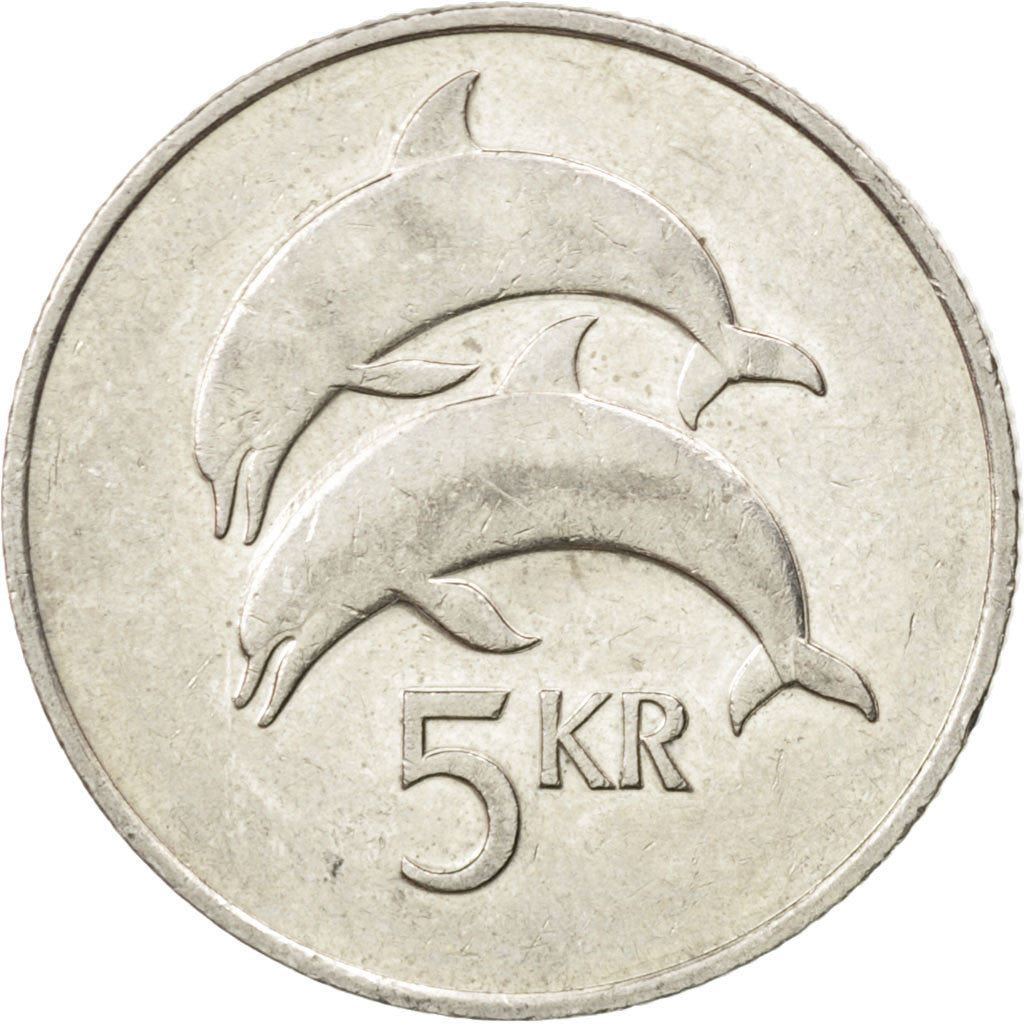 ICELAND, 5 Kronur, 1981, KM #28, AU(50-53), Copper-Nickel, 24.5, 6.48