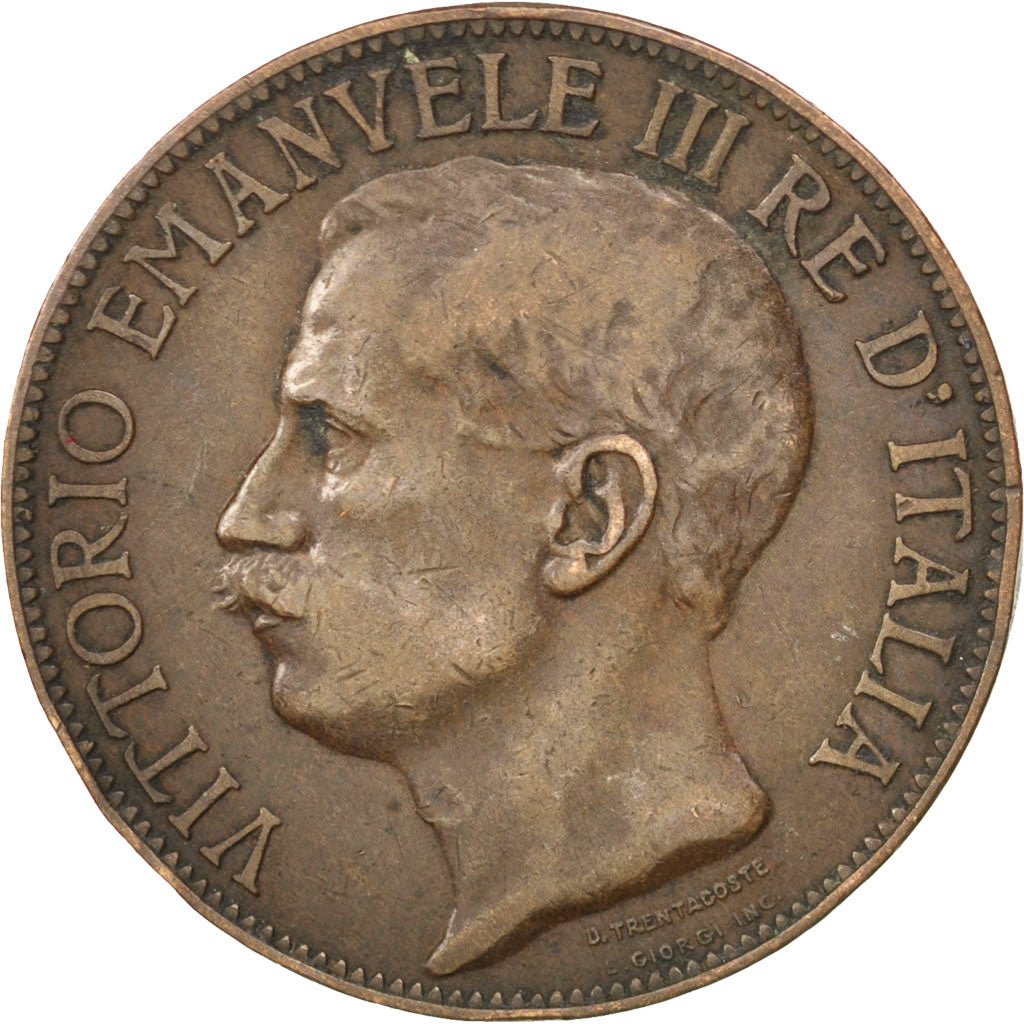 ITALY, 10 Centesimi, 1911, Rome, KM #51, EF(40-45), Bronze, 30.13, 9.90