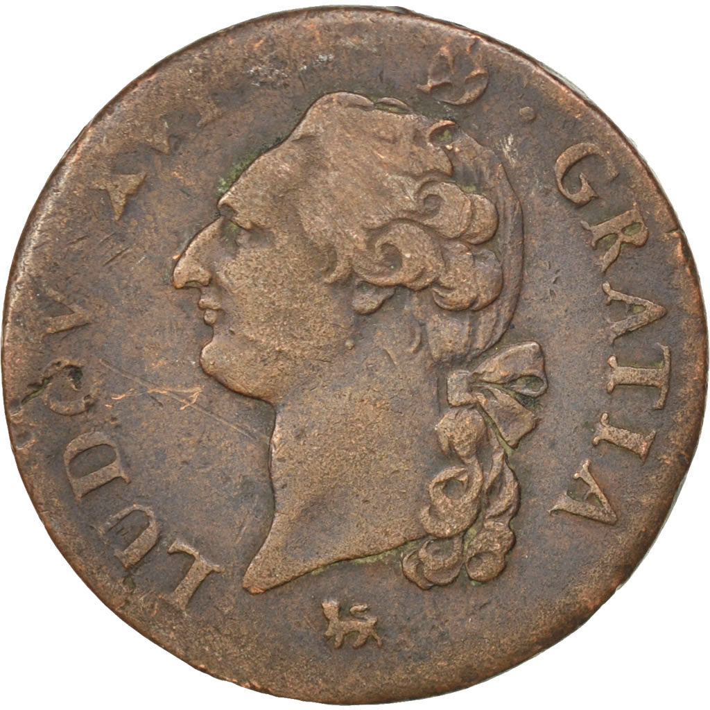 FRANCE, Sol ou sou, Sol, 1791, Paris, KM #578.1, VF(20-25), Copper, Gadoury...