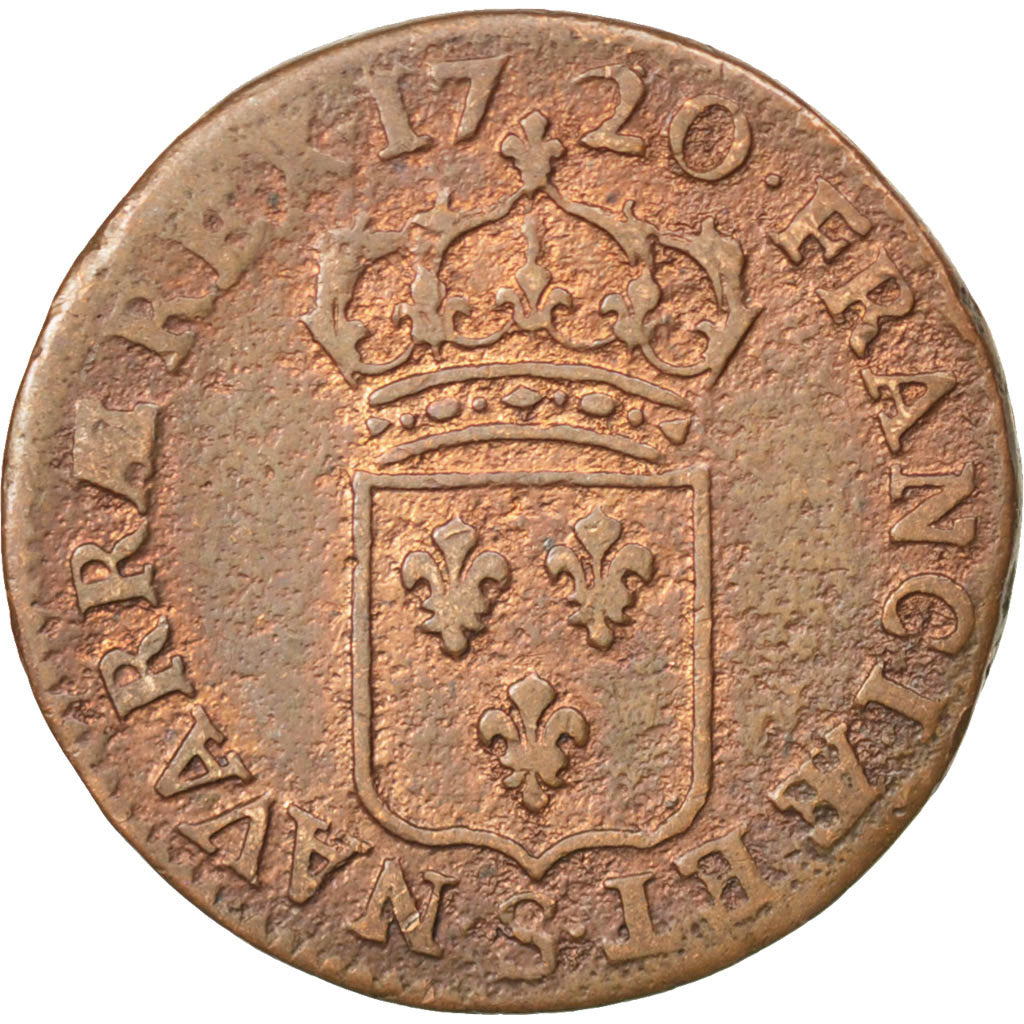 FRANCE, Demi sol au buste enfantin, 1/2 Sol, 1720, Reims, KM #451.8, F(12-15),..