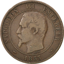 FRANCE, 10 Centimes, 1853, Lille, KM #M24, VF(20-25), Bronze, 30, Gadoury #249,.