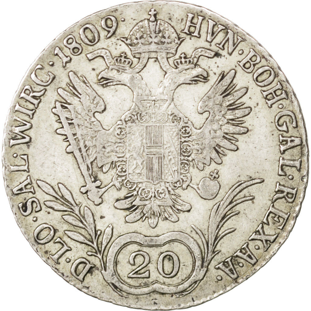 AUSTRIA, 20 Kreuzer, 1809, Kremnitz, KM #2141, EF(40-45), Silver, 28, 6.67