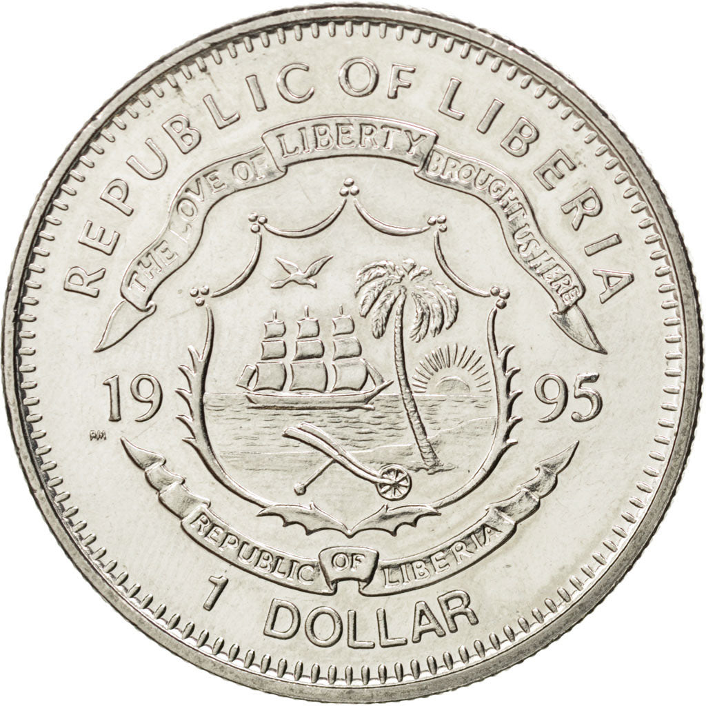 LIBERIA, Dollar, 1995, KM #164, AU(55-58), Copper-Nickel, 28.63