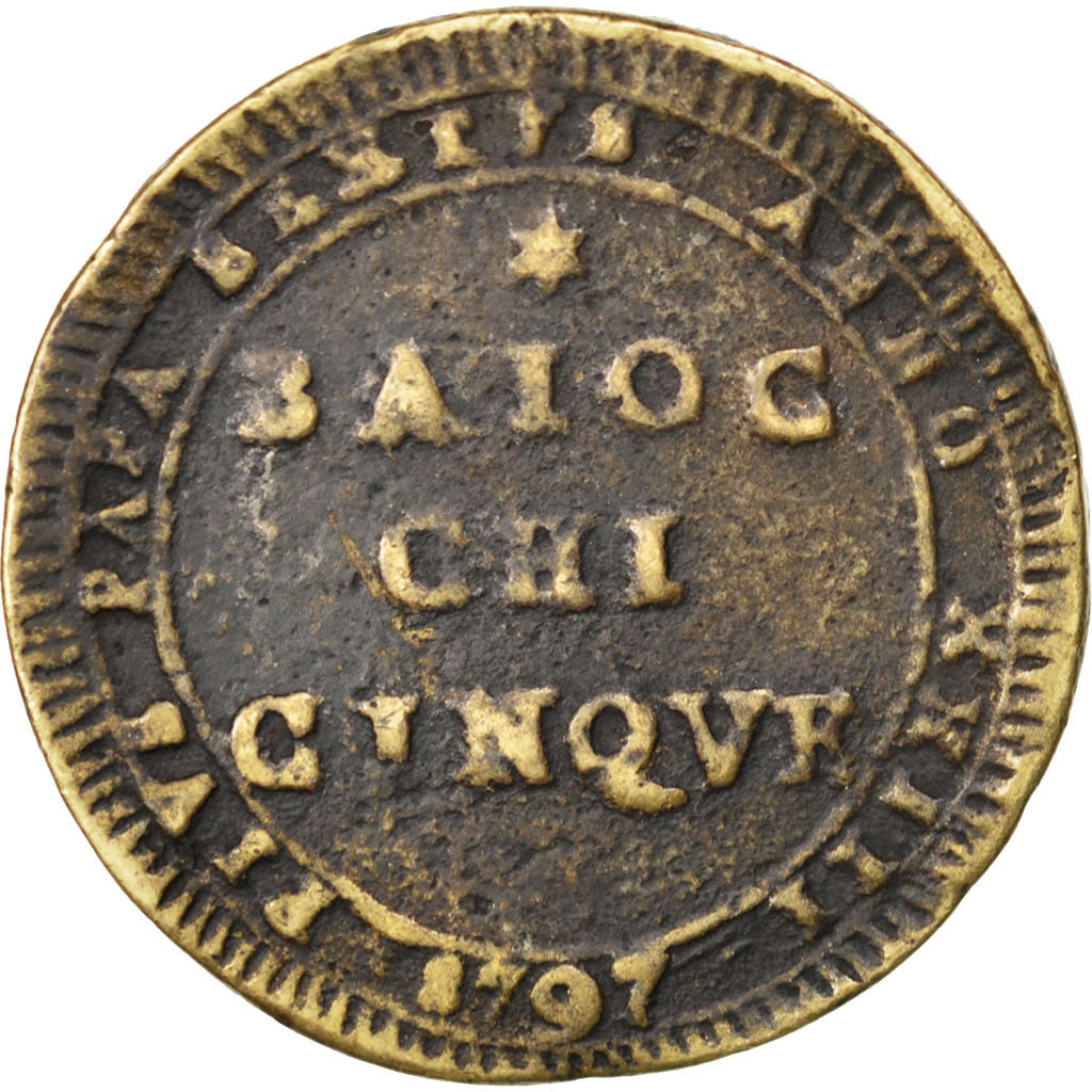 Moneta, DEPARTAMENTY WŁOSKIE, PAPAL STATES, Pius VI, 5 Baiocchi, 1797
