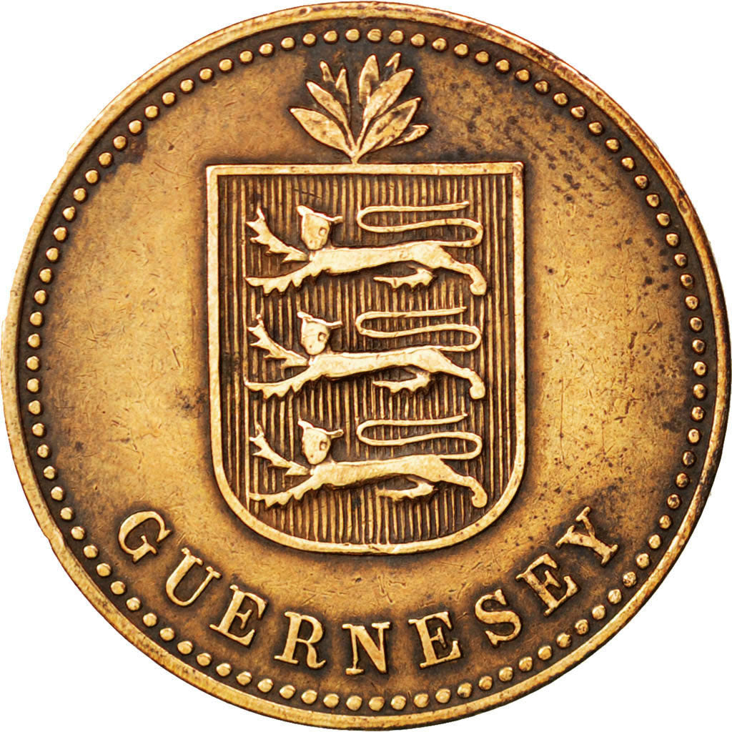 GUERNSEY, 4 Doubles, 1914, Heaton, KM #13, EF(40-45), Bronze, 4.83