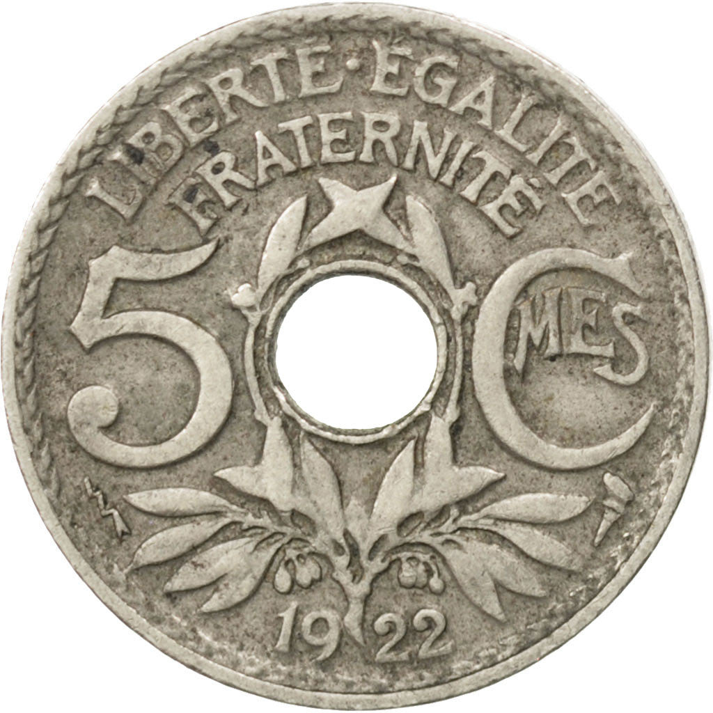 FRANCE, Lindauer, 5 Centimes, 1922, Poissy, KM #875, VF(30-35), Copper-Nickel,..