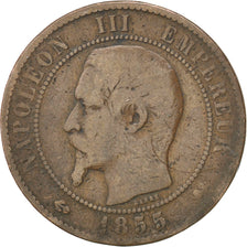 FRANCE, Napoléon III, 10 Centimes, 1855, Lyon, KM #771.4, VF(20-25), Bronze, G..