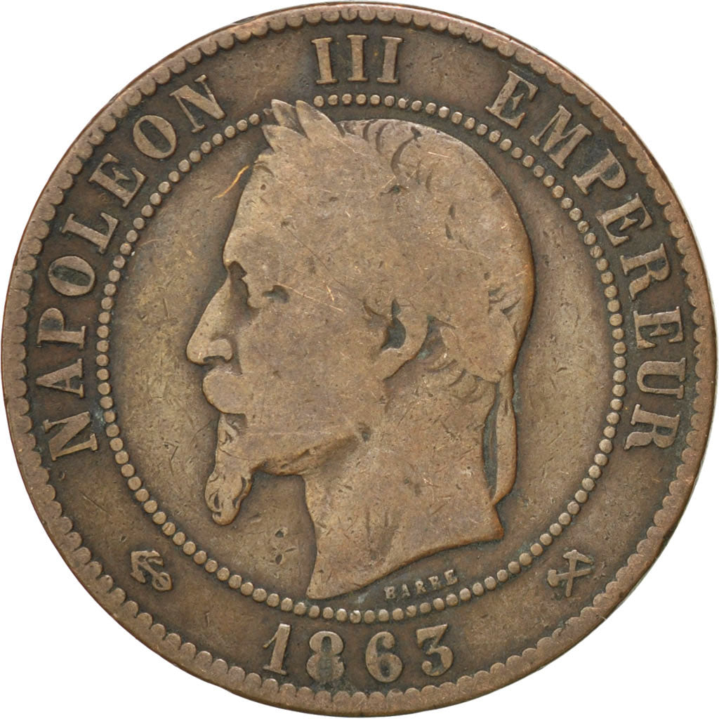 Monnaie, France, Napoleon III, Napoléon III, 10 Centimes, 1863, Bordeaux, TB
