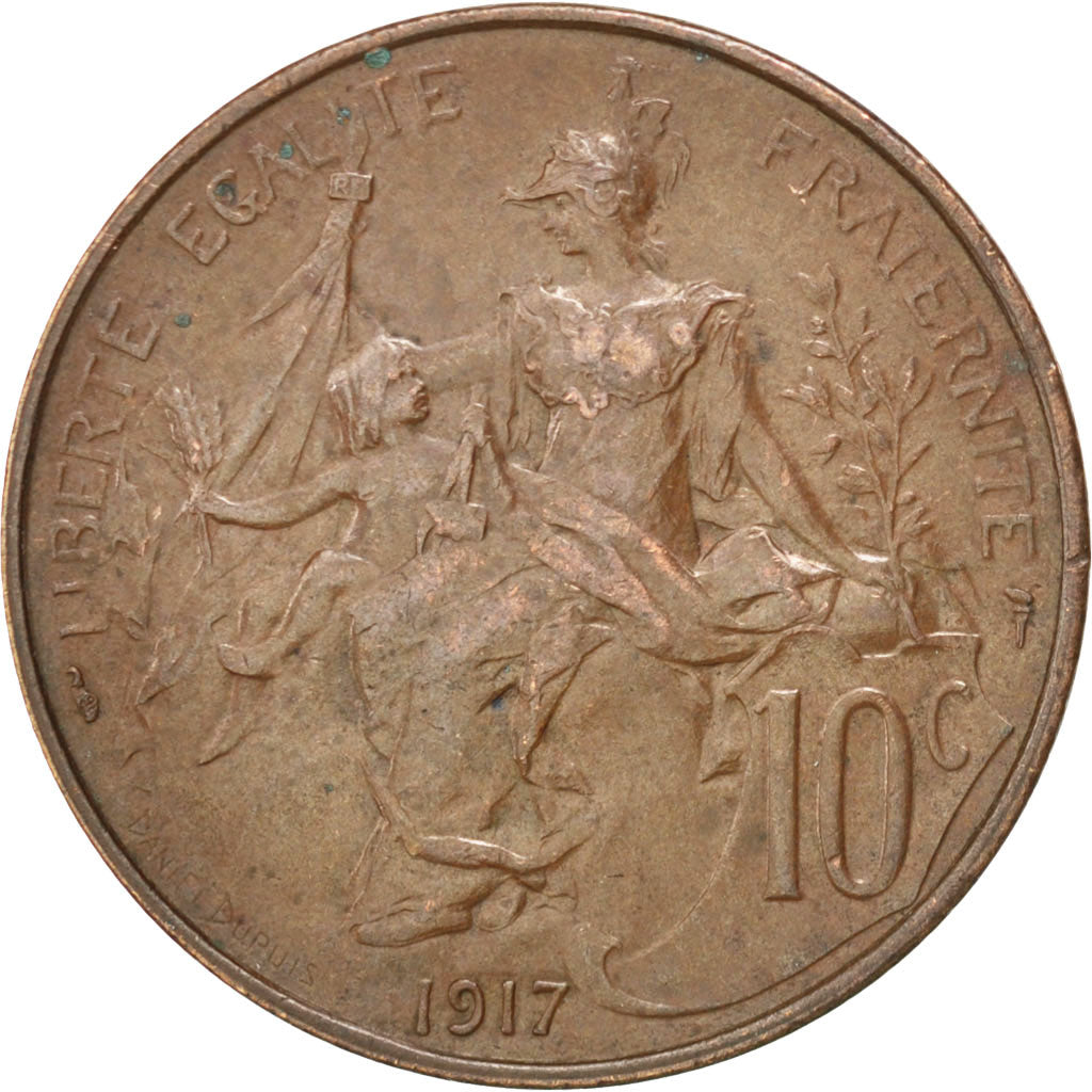 FRANCE, Dupuis, 10 Centimes, 1917, Paris, KM #843, AU(50-53), Bronze, 30, 9.93
