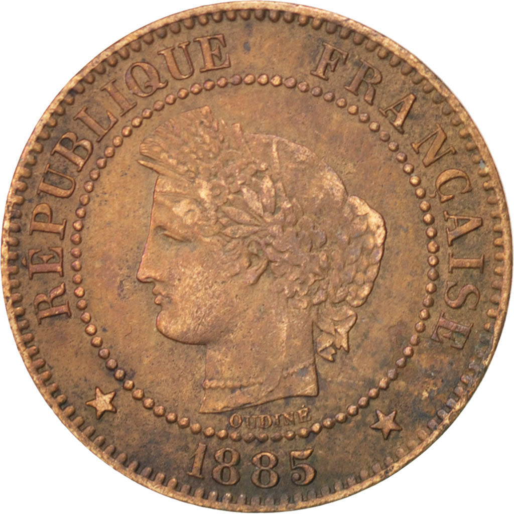 FRANCE, Cérès, 2 Centimes, 1885, Paris, KM #827.1, EF(40-45), Bronze, 20.2, G...
