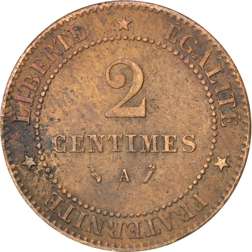 FRANCE, Cérès, 2 Centimes, 1885, Paris, KM #827.1, EF(40-45), Bronze, 20.2, G...