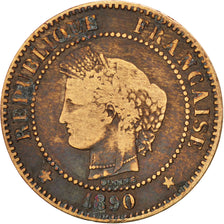 FRANCE, Cérès, 2 Centimes, 1890, Paris, KM #827.1, VF(20-25), Bronze, 20.2, G...