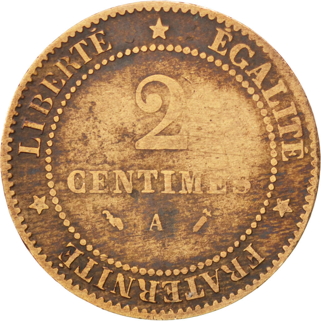 FRANCE, Cérès, 2 Centimes, 1890, Paris, KM #827.1, VF(20-25), Bronze, 20.2, G...