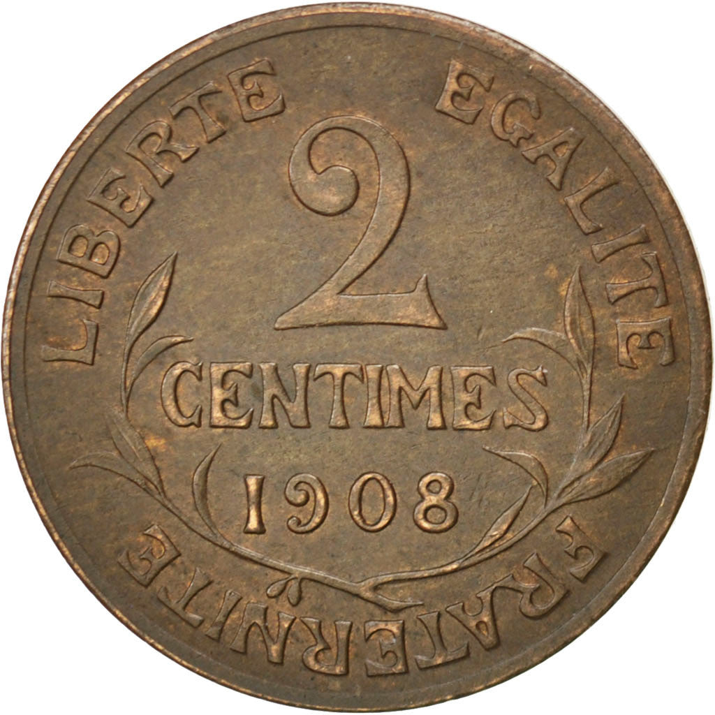 Coin, France, Dupuis, 2 Centimes, 1908, AU(50-53), Bronze, KM:841, Gadoury:107