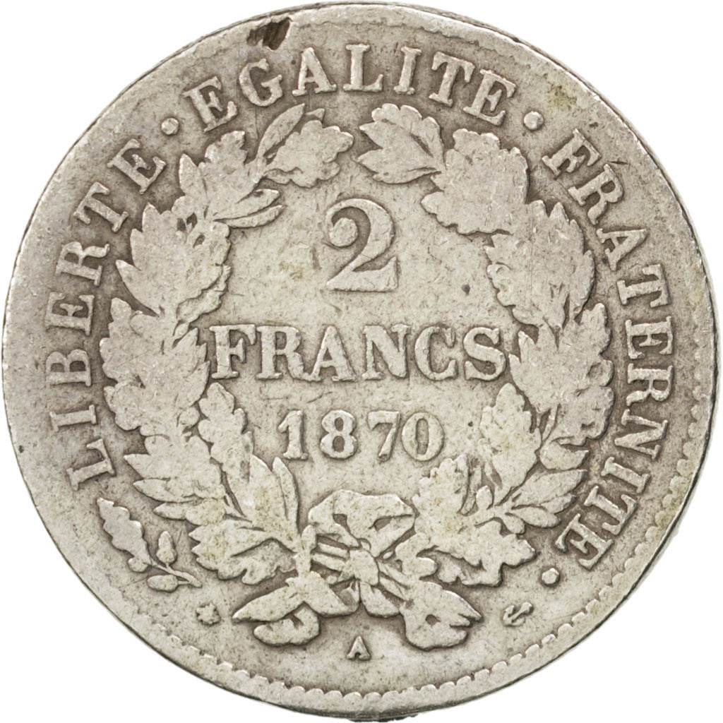 Monnaie, France, Cérès, 2 Francs, 1870, Paris, TB+, Argent, KM:817.1