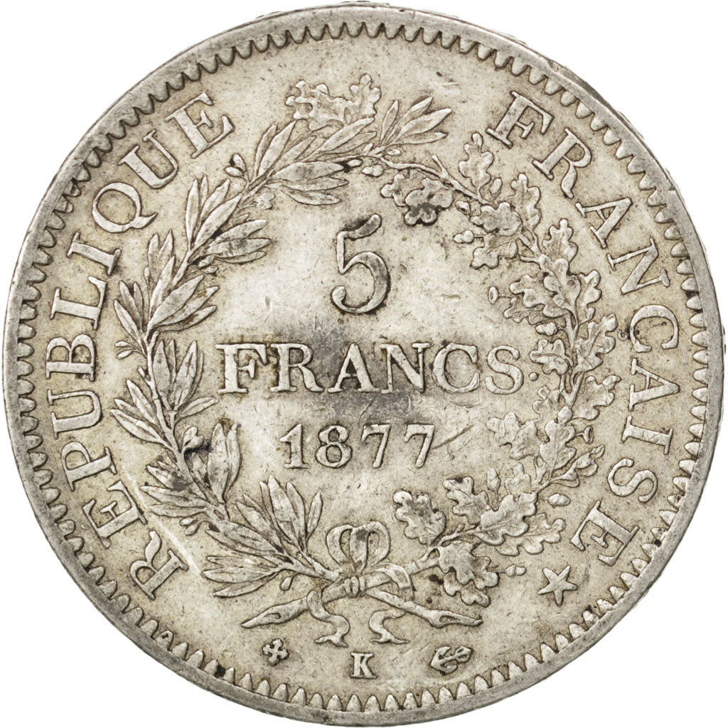 Coin, France, Hercule, 5 Francs, 1877, Bordeaux, EF(40-45), Silver, KM:820.2