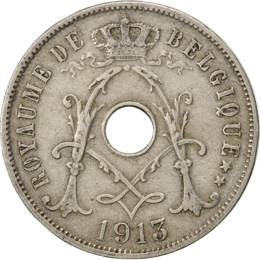 BELGIUM, 25 Centimes, 1913, KM #68.1, EF(40-45), Copper-Nickel, 26, 6.40