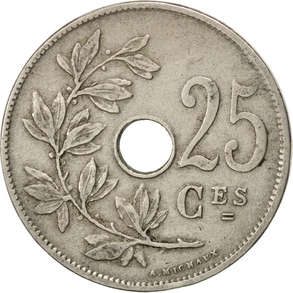 BELGIUM, 25 Centimes, 1913, KM #68.1, EF(40-45), Copper-Nickel, 26, 6.40