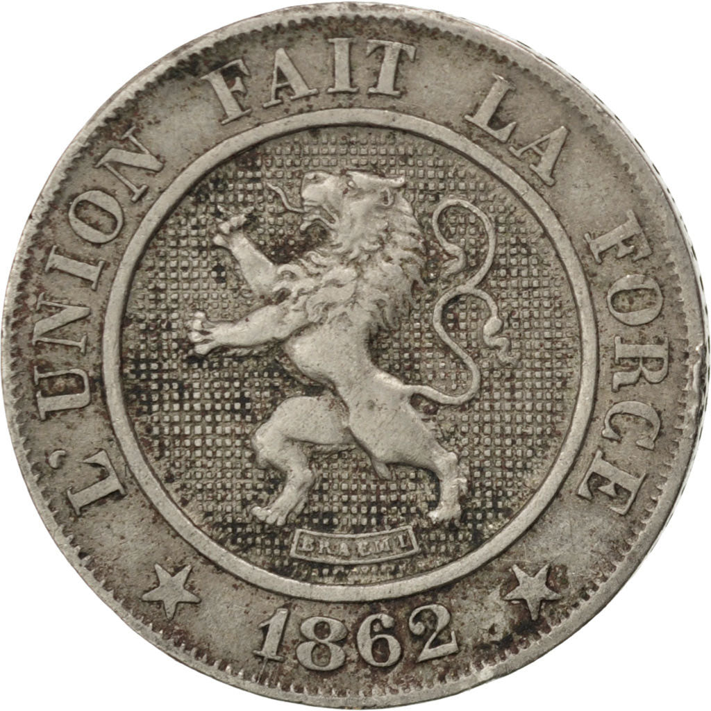 BELGIUM, 10 Centimes, 1862, KM #22, EF(40-45), Copper-Nickel, 21.4, 4.42