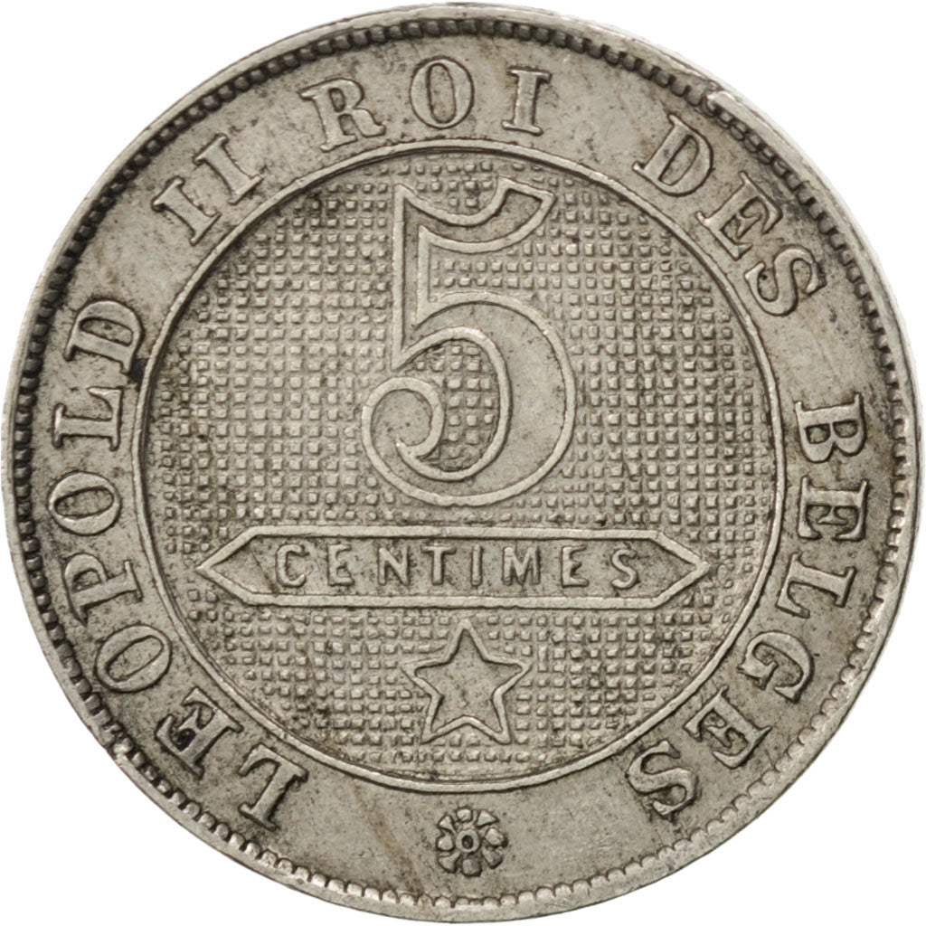BELGIUM, 5 Centimes, 1894, KM #40, EF(40-45), Copper-Nickel, 19, 2.96