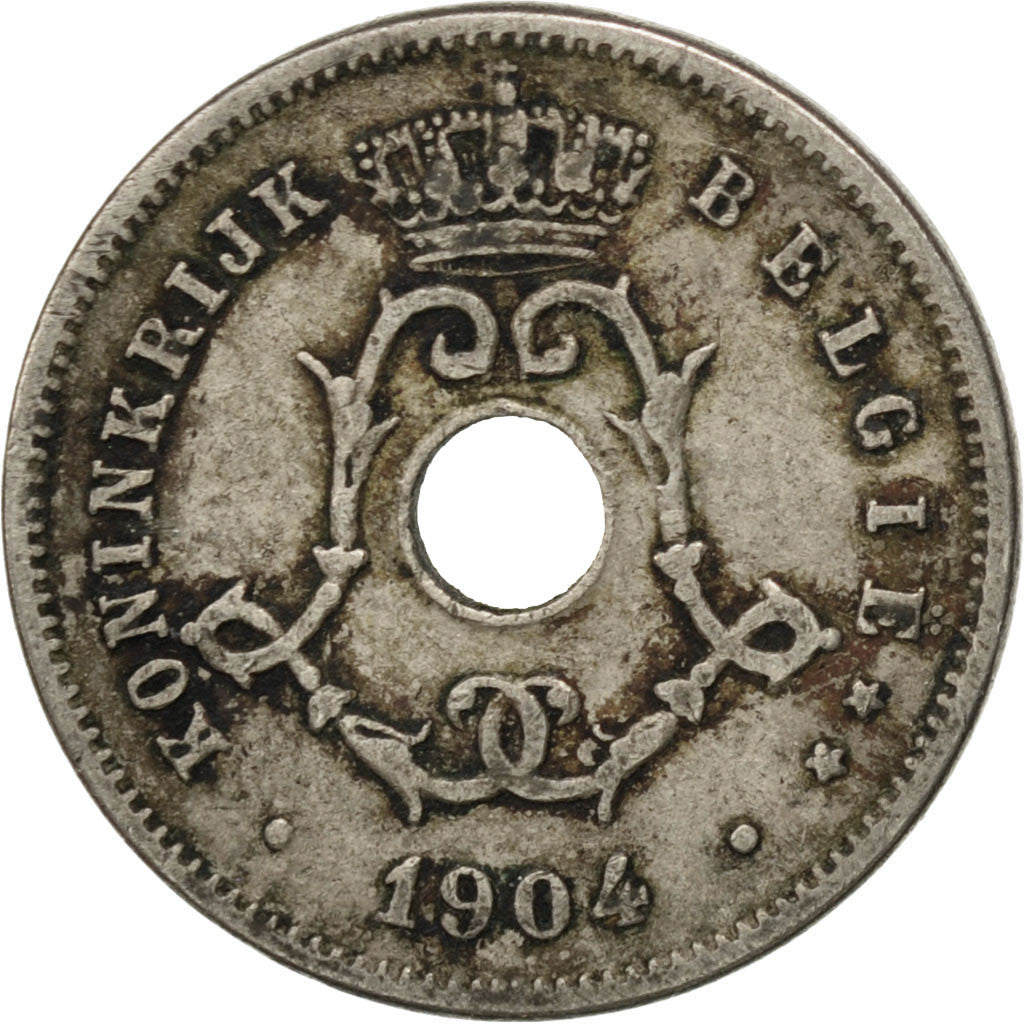 BELGIUM, 5 Centimes, 1904, KM #55, EF(40-45), Copper-Nickel, 19, 2.43