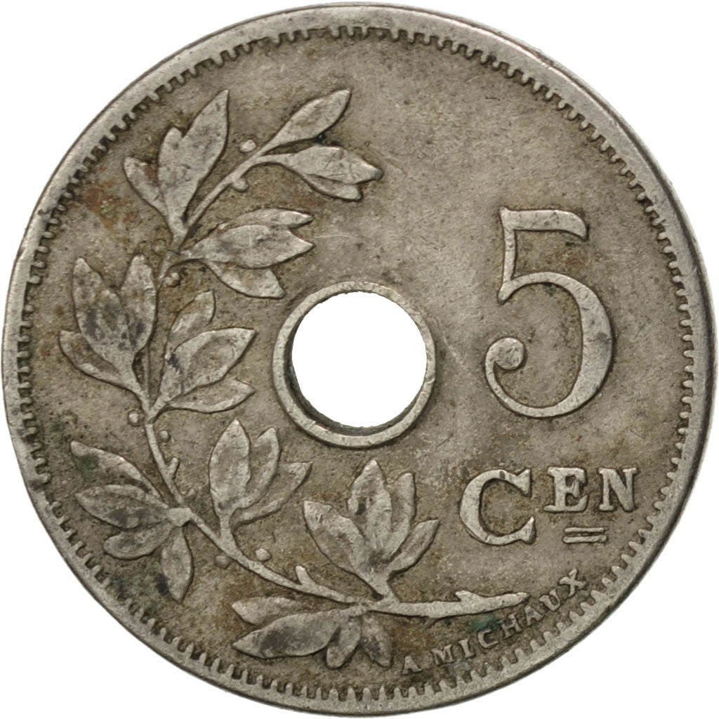 BELGIUM, 5 Centimes, 1904, KM #55, EF(40-45), Copper-Nickel, 19, 2.43