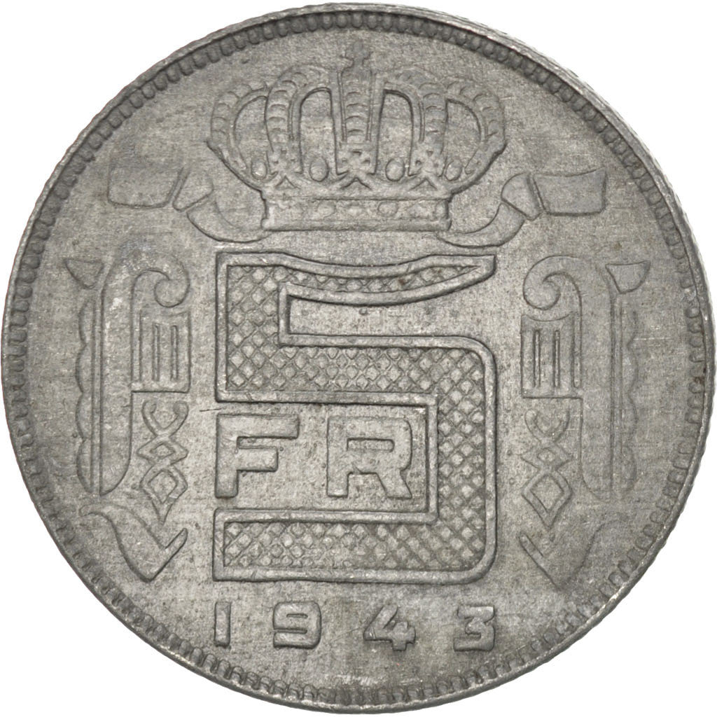 Belgique, Léopold III, 5 Francs 1943, KM 129.1