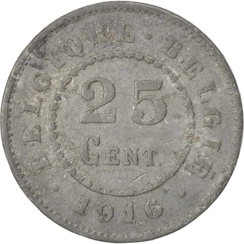 BELGIUM, 25 Centimes, 1916, KM #82, EF(40-45), Zinc, 26, 6.46