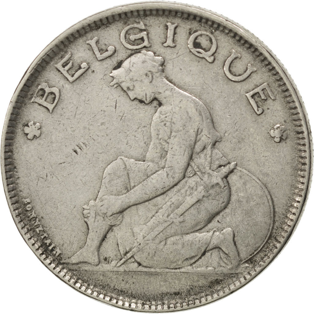 BELGIUM, 2 Francs, 2 Frank, 1923, KM #91.1, EF(40-45), Nickel, 27, 9.85