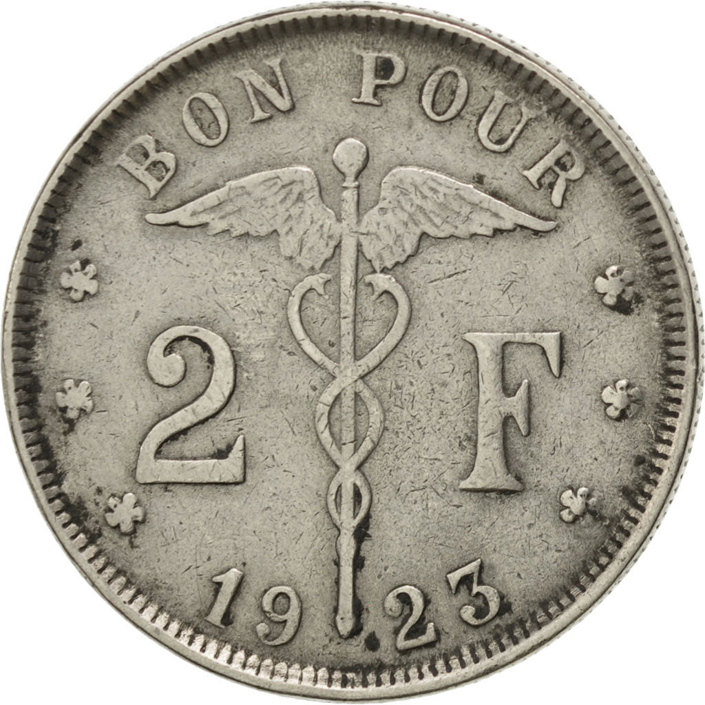 BELGIUM, 2 Francs, 2 Frank, 1923, KM #91.1, EF(40-45), Nickel, 27, 9.85