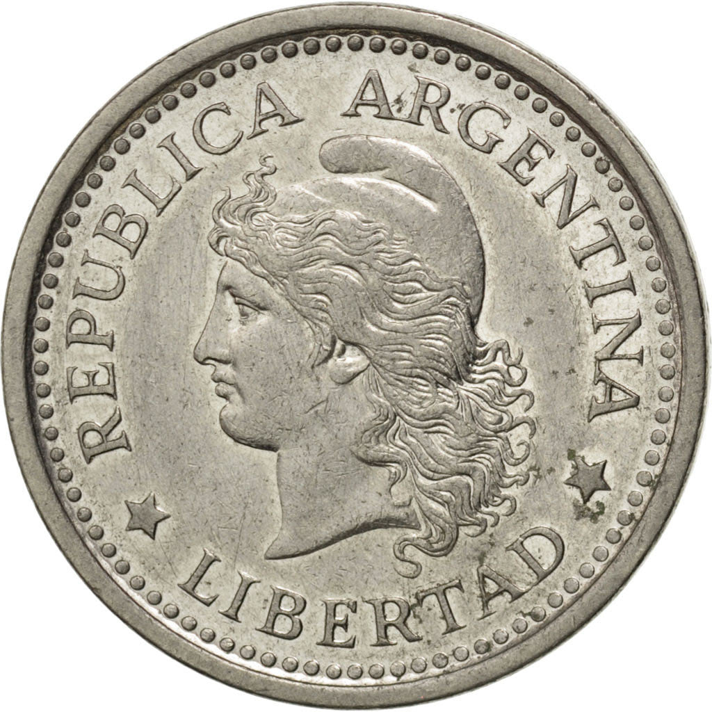 ARGENTINA, Peso, 1959, KM #57, AU(50-53), Nickel Clad Steel, 25.5, 6.49