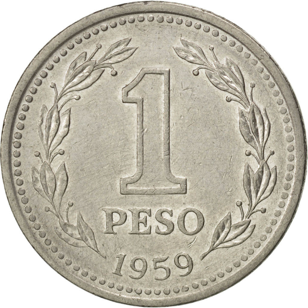 ARGENTINA, Peso, 1959, KM #57, AU(50-53), Nickel Clad Steel, 25.5, 6.49