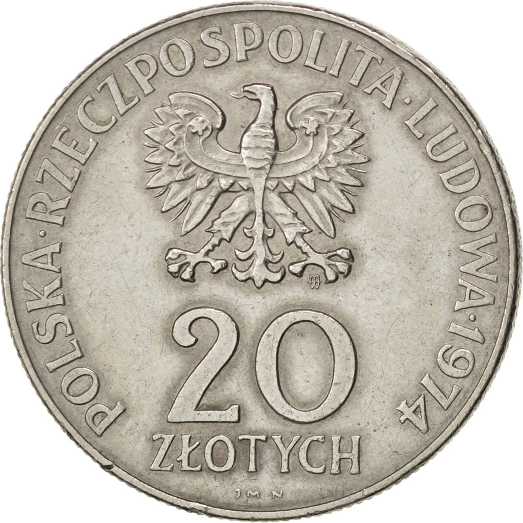 Coin, Poland, 20 Zlotych, 1974, EF(40-45), Copper-nickel, KM:70