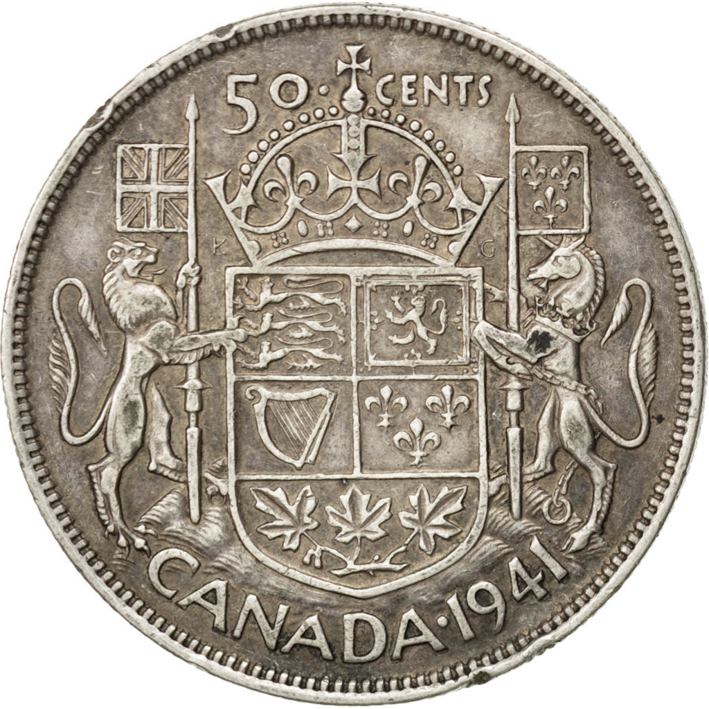 CANADA, 50 Cents, 1941, Royal Canadian Mint, KM #36, EF(40-45), Silver, 29.72,..