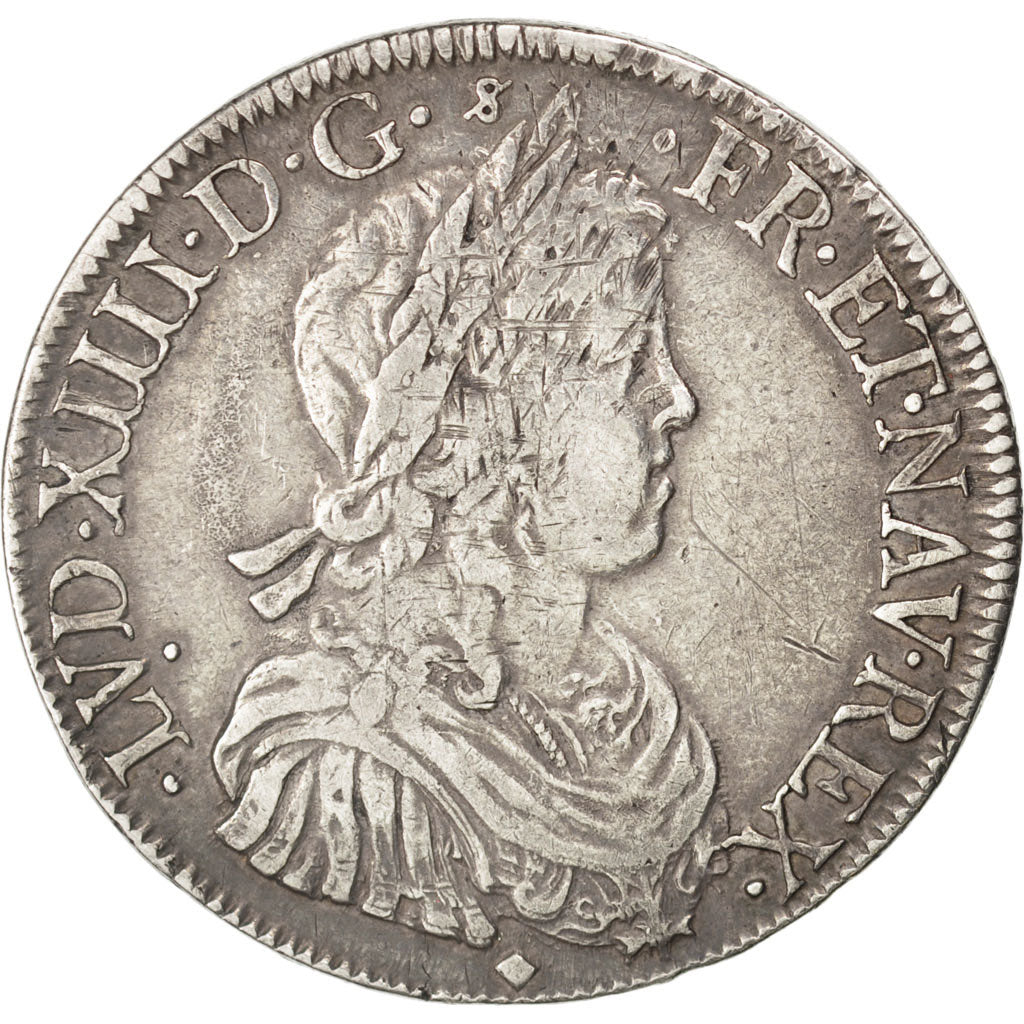 FRANCE, Écu à la mèche longue, ECU, 1652, Lyon, KM #155.4, VF(30-35), Silver, Ga