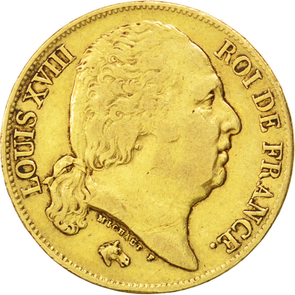 FRANCE, Louis XVIII, 20 Francs, 1817, Paris, KM #712.1, VF(30-35), Gold,...